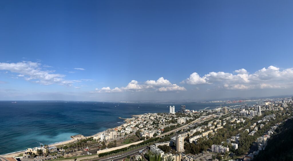 overlooking haifa and the turquoise colored mediterranean sea from mt. carmel